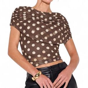 Brown White Polka Dot Crop Top Women's Size Small